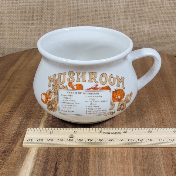 Vintage Recipe Soup Mugs Cream of Mushroom Onion Soup White Ceramic Kitchen - Picture 8 of 9